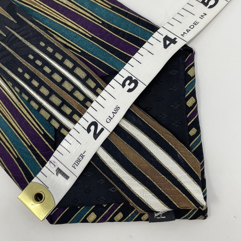Fanti Italy Tie Handmade Silk Gold Teal Purple Black VTG 4x58" Geometric Classic - Picture 7 of 7